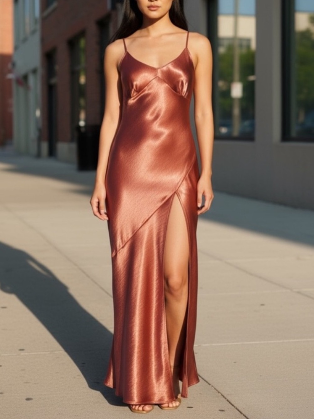 Vintage Clementine Sugar Satin Maxi Dress W Slit•1X-2X
